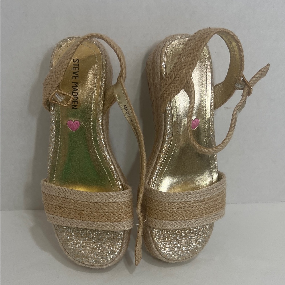 Steve Madden Gold and Tan Espadrille Sandals